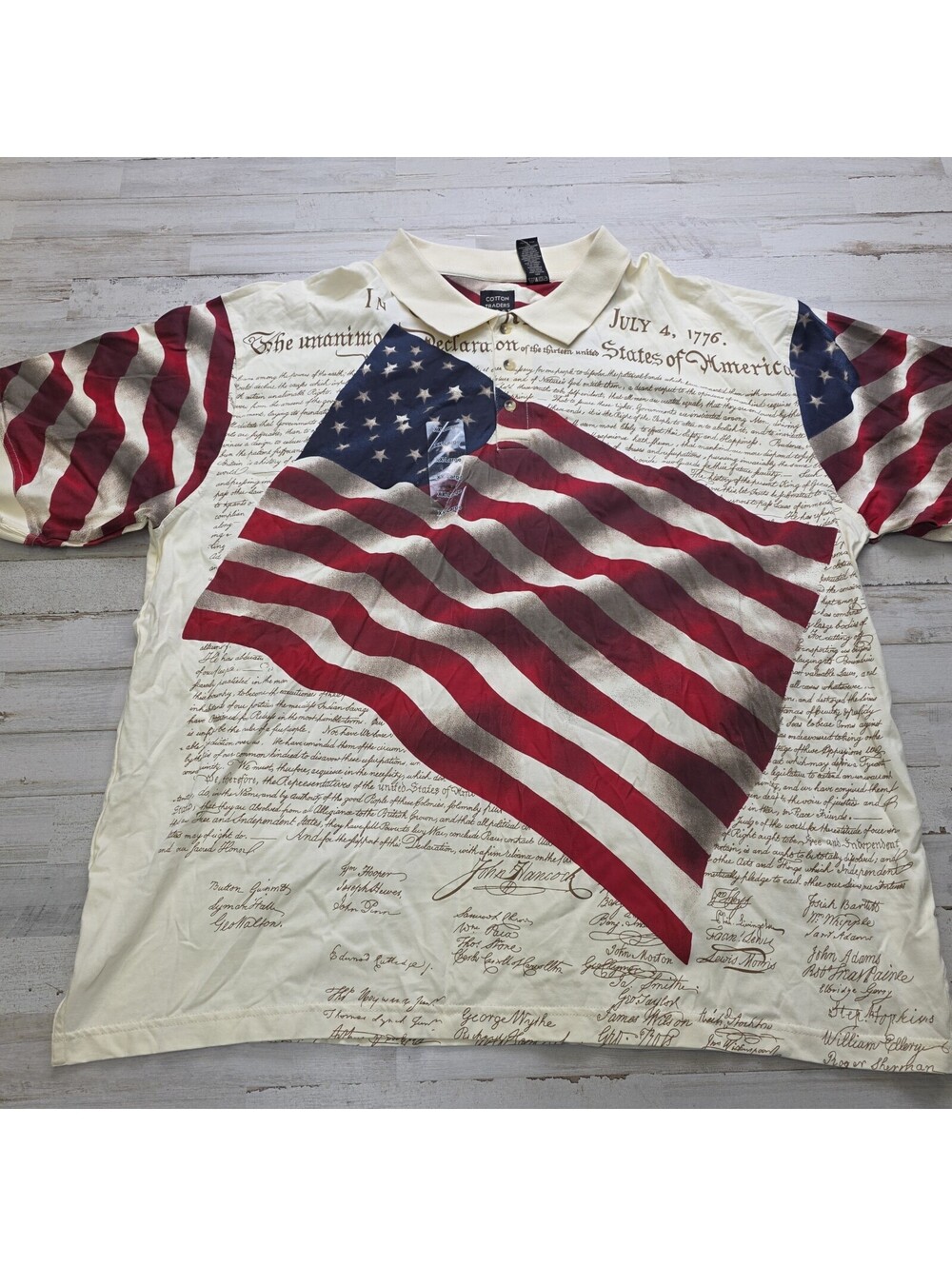 Cotton Traders Sport Declaration of Independence AOP USA Flag Patriotic Polo XXL